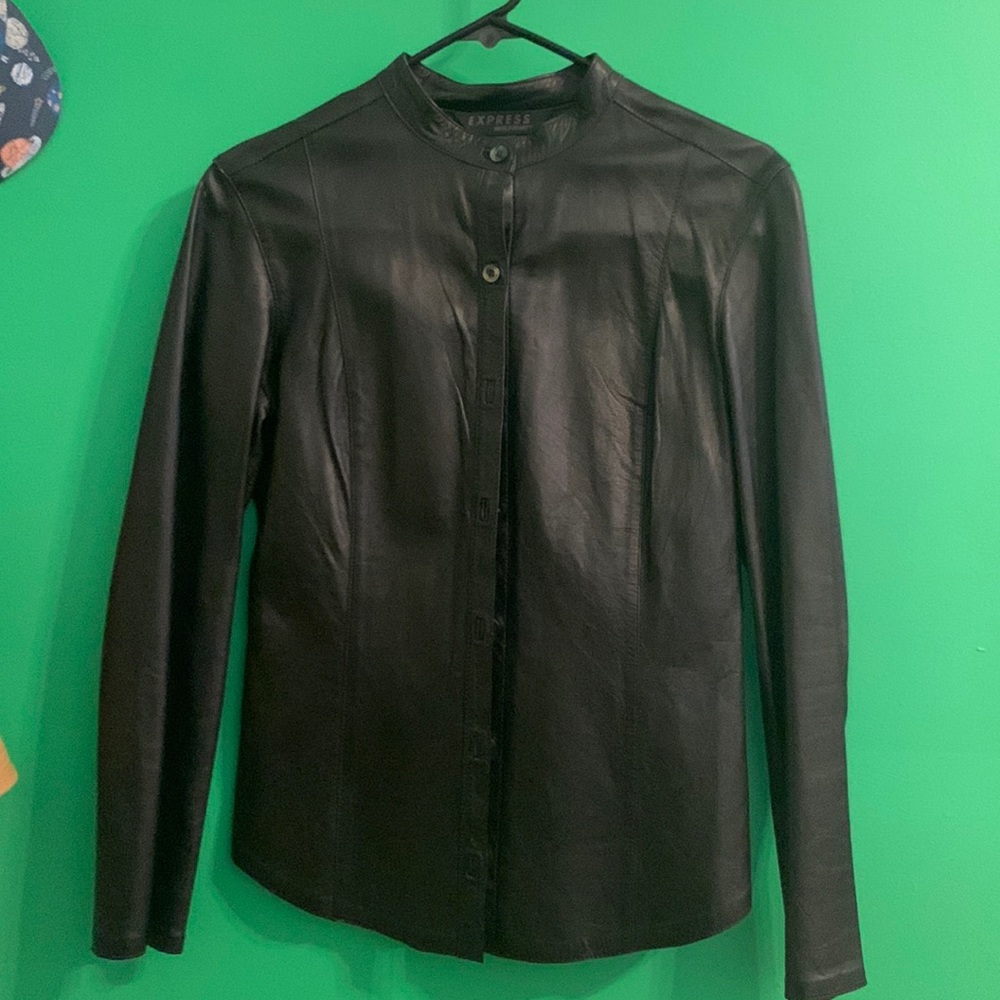 Black leather shirt!! Super fun!! Size 3/4
